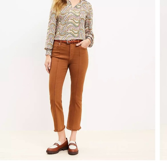 Loft Pintucked Frayed High Rise Kick Crop Jeans In Cocoa Powder Size 26 - Picture 1 of 11